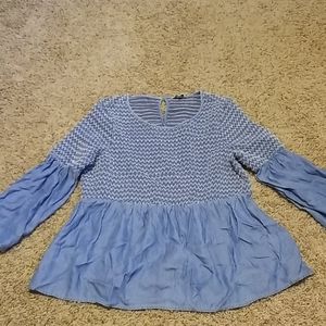 Crown & Ivy chambray peplum top S EUC